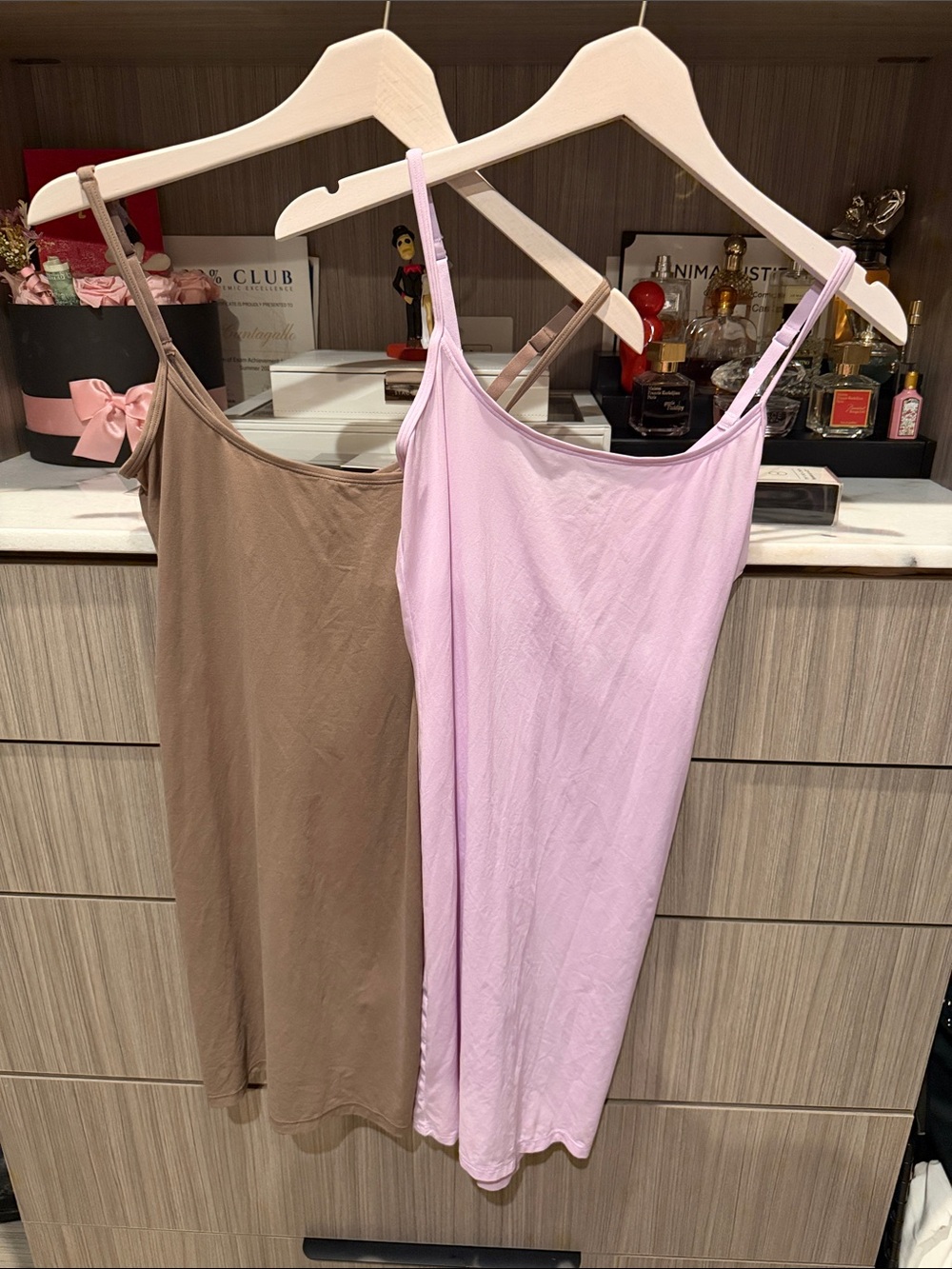 SKIMS Slip Cami Dress in Mauve Pink and Taupe